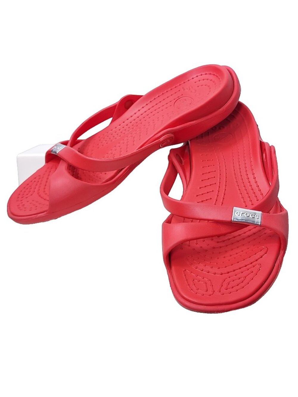 Crocs Adara Slide Sandals Womens Size 11 Solid Red Casual Strappy Comfort Shoes
